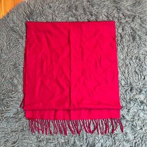 Vivid Pink Red 100% Wool Scarf With Fringe